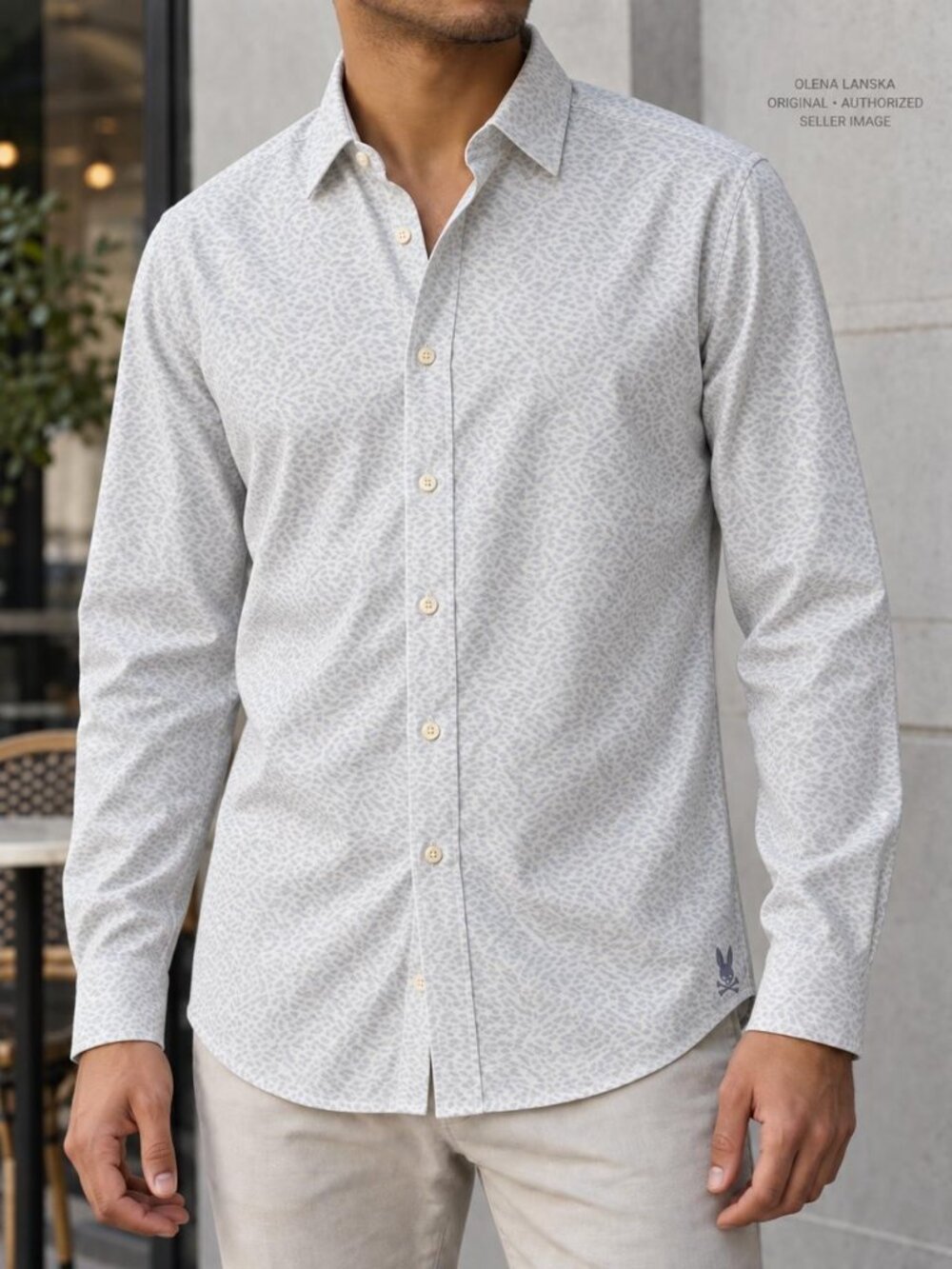Psycho Bunny Button Up Shirt Men White Leaf Print Pima Cotton 16/16.5 34/35 NWT